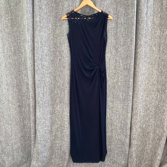 Ellen Tracy Dresses & Skirts - Ellen Tracy, Sleeveless Jersey Gown w/ Lace Embellishment & Knotted Waist, 2